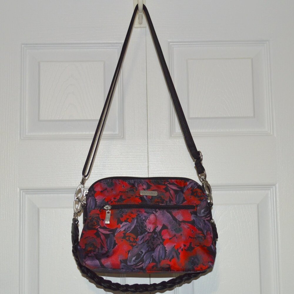 Baggallini Red Black Floral RFID Crossbody Bag 2 Straps